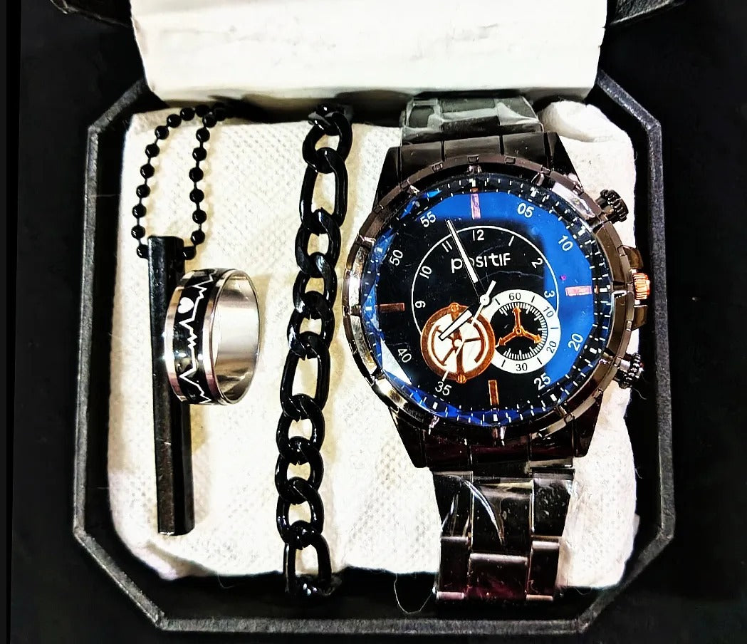 Elegant Mens Casual Watch + Chain Braclet