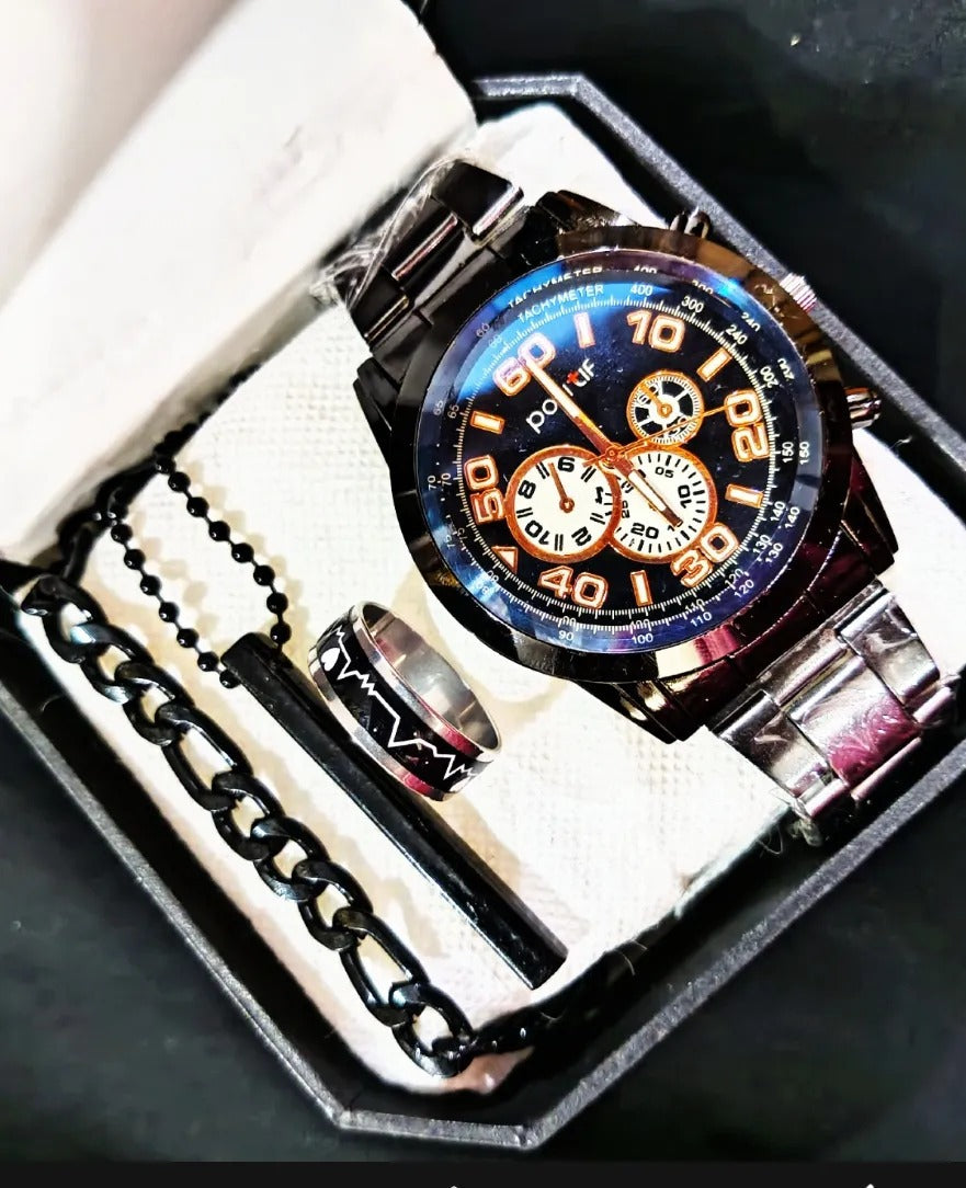 Elegant Mens Casual Watch + Chain Braclet